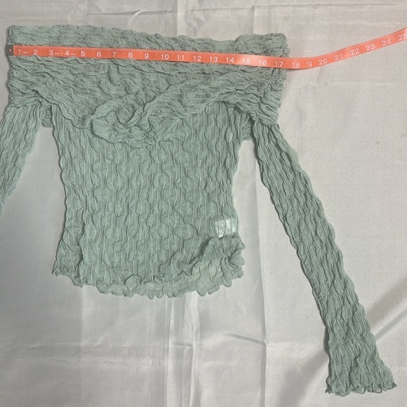 Bear Dance Light Green Off-Shoulder Sheer Top - Picture 5 of 6